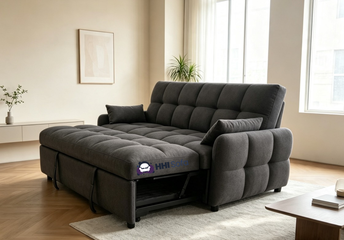 3-Seater Pull-Out Fabric Sofa Bed with Cushions