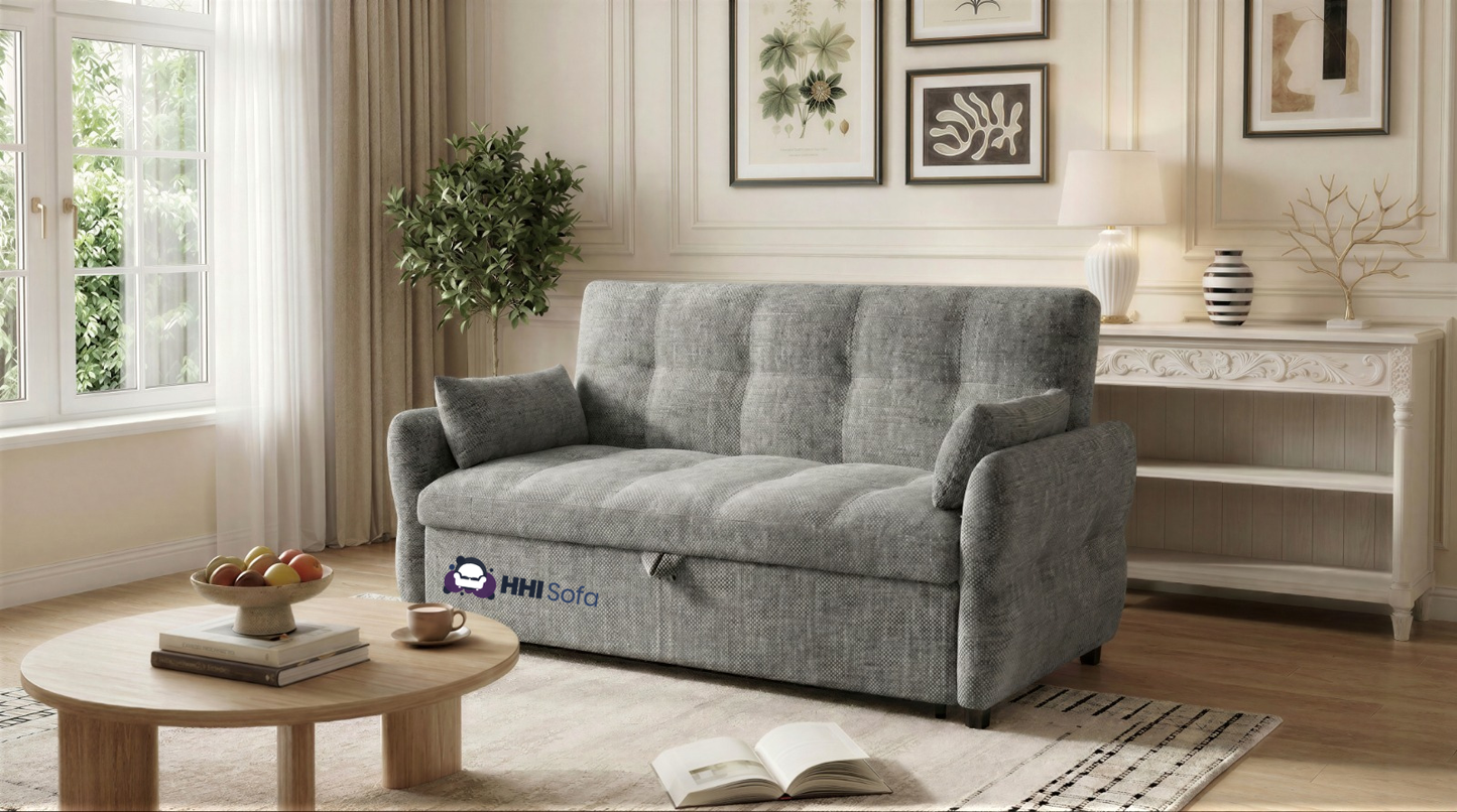 3-Seater Pull-Out Fabric Sofa Bed with Cushions