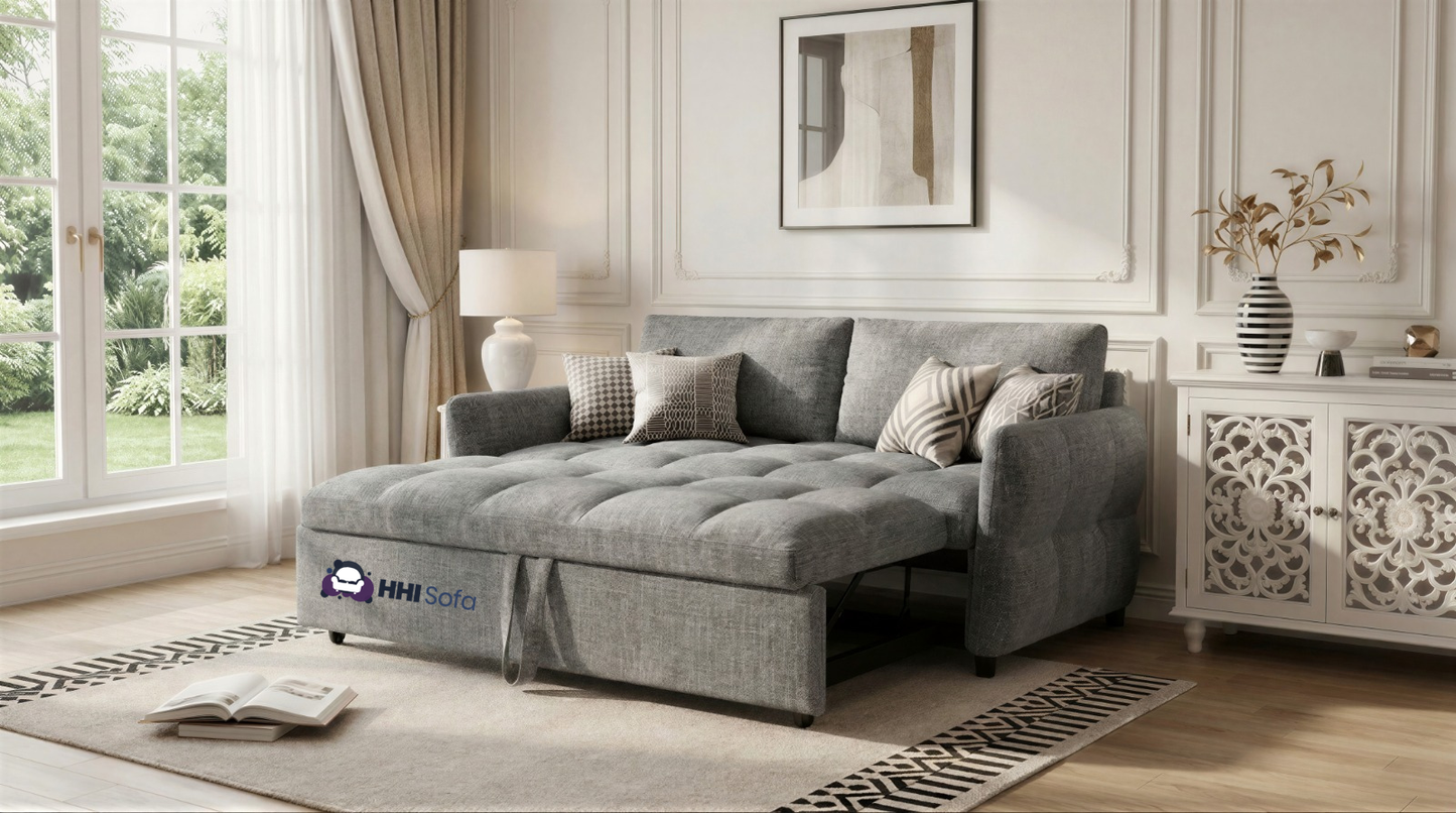 3-Seater Pull-Out Fabric Sofa Bed with Cushions