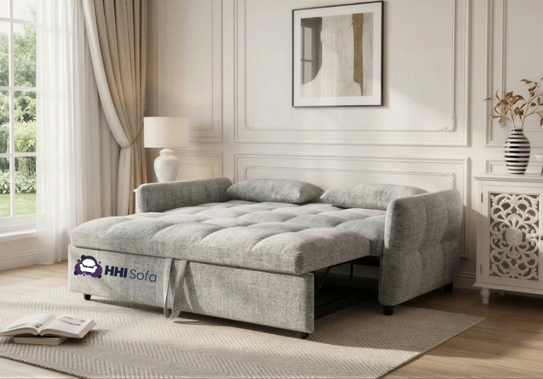 3-Seater Pull-Out Fabric Sofa Bed with Cushions