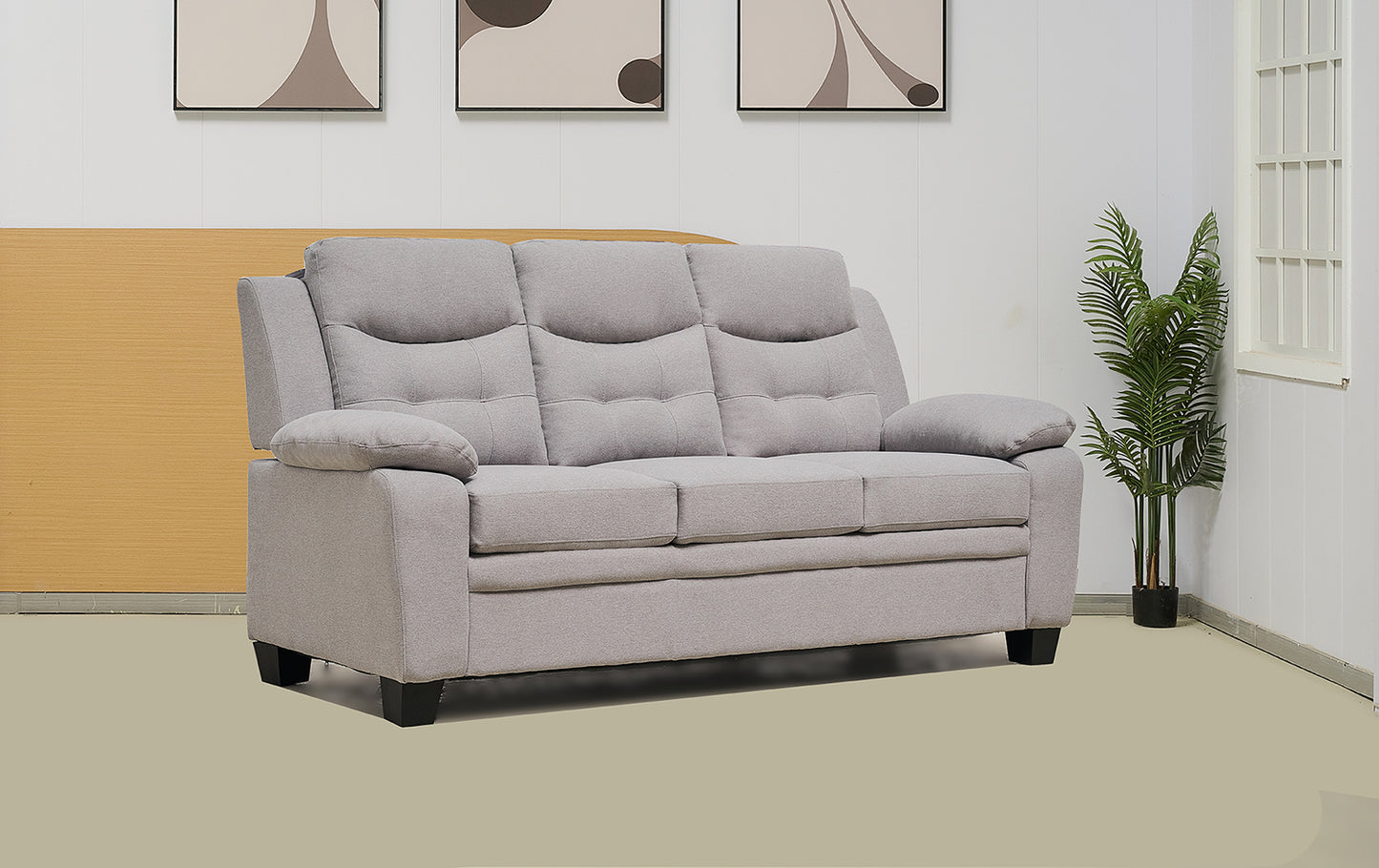 Stationary Suede Light Grey Fabric Sofa