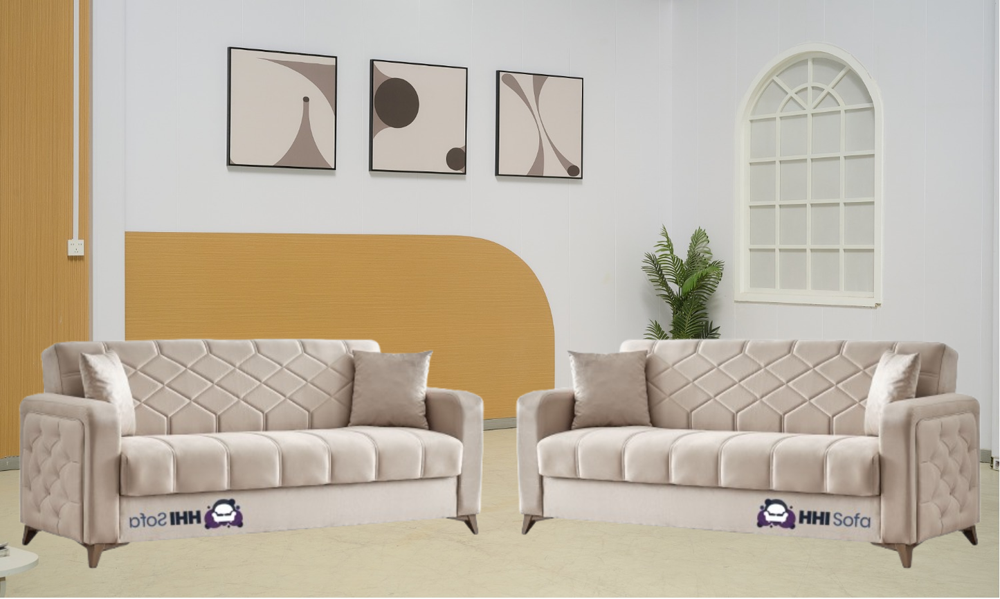 Plush Fabric Chesterfield 3-Seater Sofa Bed
