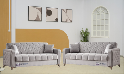 Plush Fabric Chesterfield 3-Seater Sofa Bed