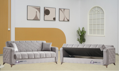 Plush Fabric Chesterfield 3-Seater Sofa Bed