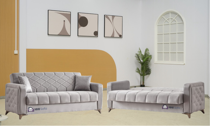 Plush Fabric Chesterfield 3-Seater Sofa Bed