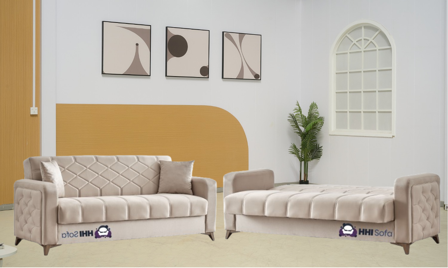 Plush Fabric Chesterfield 3-Seater Sofa Bed