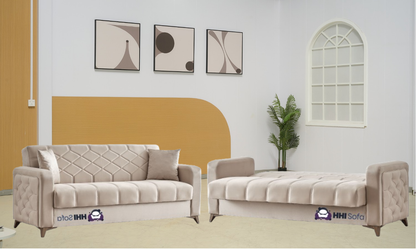 Plush Fabric Chesterfield 3-Seater Sofa Bed