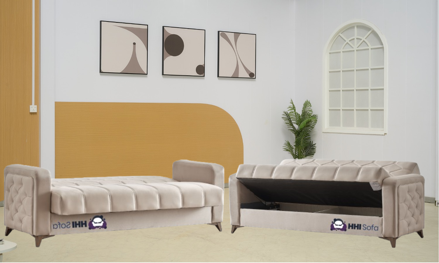 Plush Fabric Chesterfield 3-Seater Sofa Bed