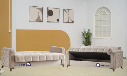 Plush Fabric Chesterfield 3-Seater Sofa Bed