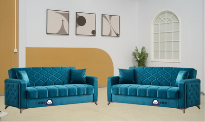 Plush Fabric Chesterfield 3-Seater Sofa Bed