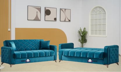 Plush Fabric Chesterfield 3-Seater Sofa Bed