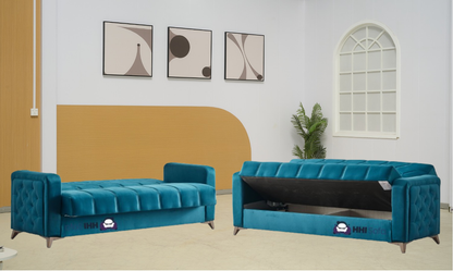 Plush Fabric Chesterfield 3-Seater Sofa Bed