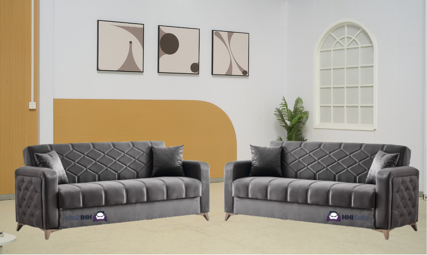 Plush Fabric Chesterfield 3-Seater Sofa Bed