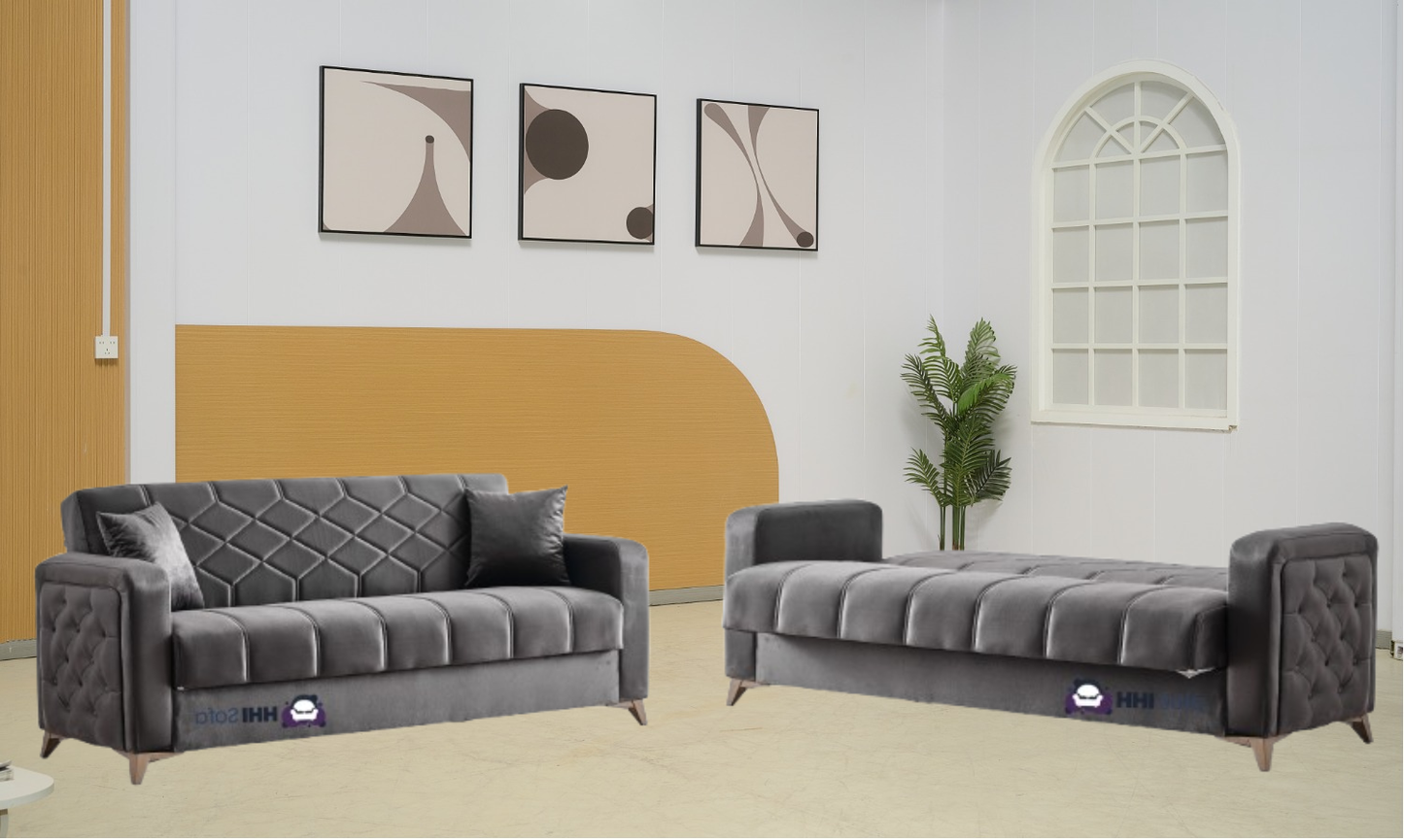Plush Fabric Chesterfield 3-Seater Sofa Bed