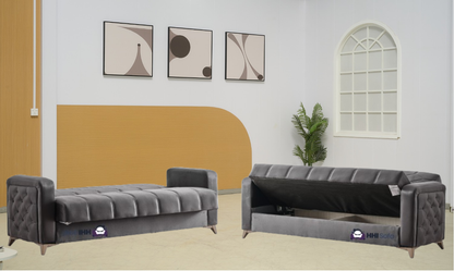 Plush Fabric Chesterfield 3-Seater Sofa Bed