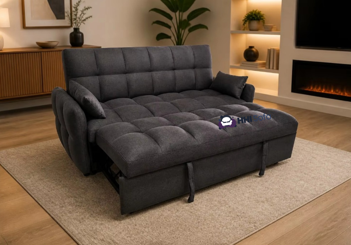 3-Seater Pull-Out Fabric Sofa Bed with Cushions