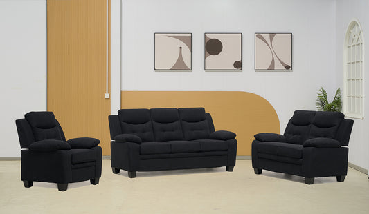 Stationary Suede Black Fabric Sofa