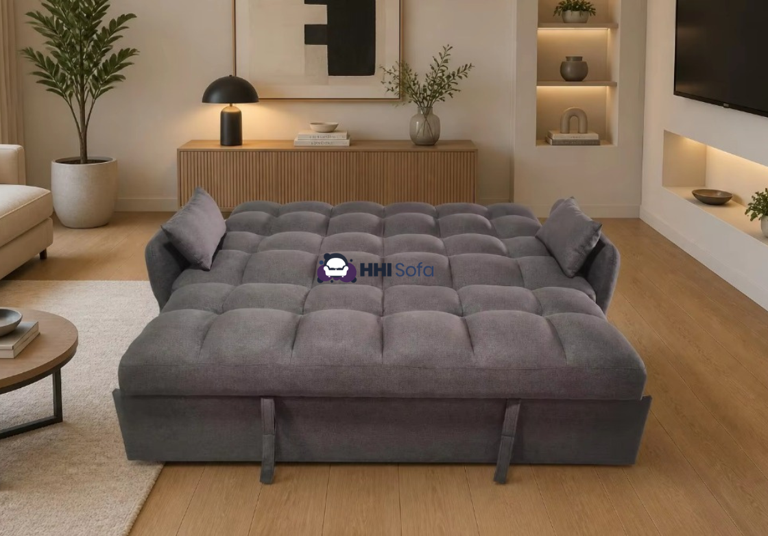 3-Seater Pull-Out Fabric Sofa Bed with Cushions