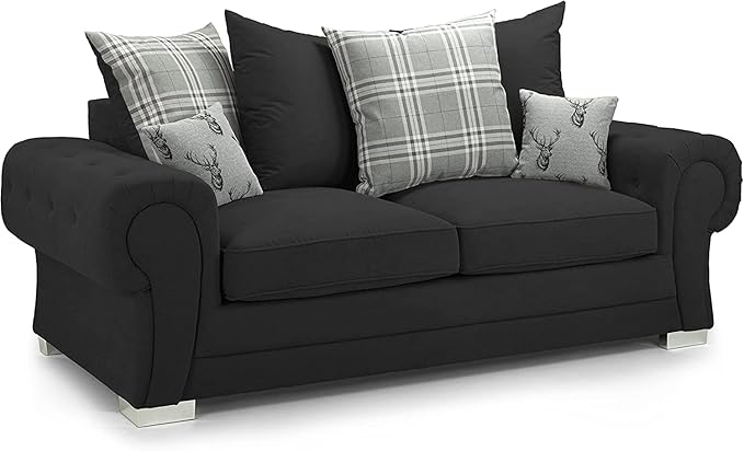 Black Suede Fabric Sofa Set