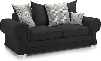 Black Suede Fabric Sofa Set