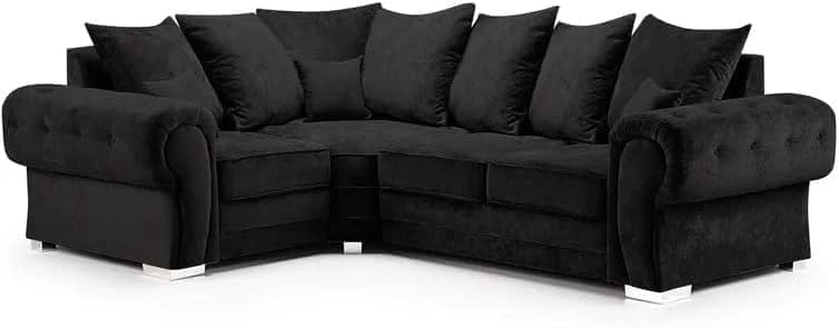 Large Verona Black Suede Fabric Corner Sofa