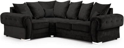Large Verona Black Suede Fabric Corner Sofa