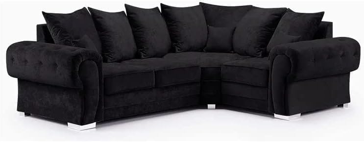 Large Verona Black Suede Fabric Corner Sofa