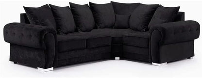 Large Verona Black Suede Fabric Corner Sofa