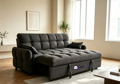 3-Seater Pull-Out Fabric Sofa Bed with Cushions