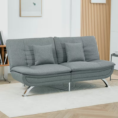 3-Seater Grey Linen Convertible Sofa Bed