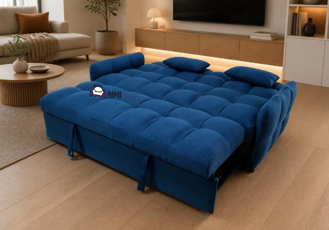 3-Seater Pull-Out Fabric Sofa Bed with Cushions
