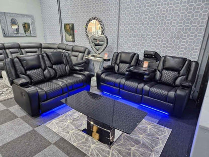 Black Electric Recliner Leather Sofa Set