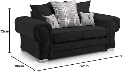 Black Suede Fabric Sofa Set
