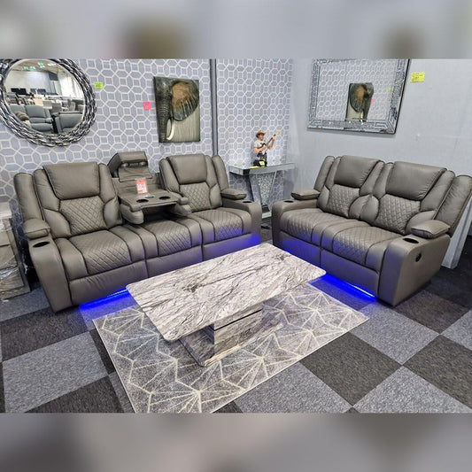 Grey Electric Recliner Leather Sofa Set