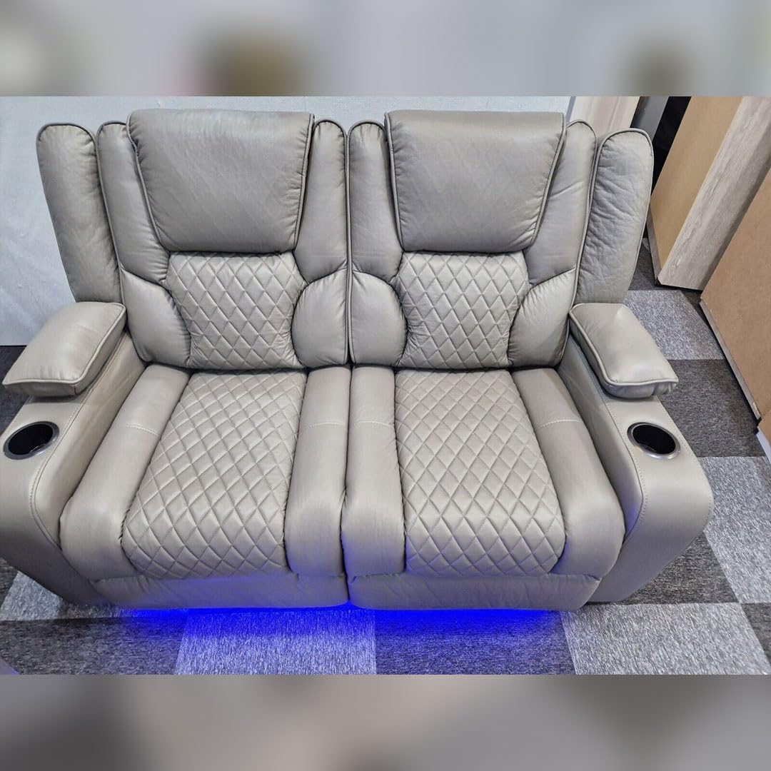 Grey Electric Recliner Leather Sofa Set