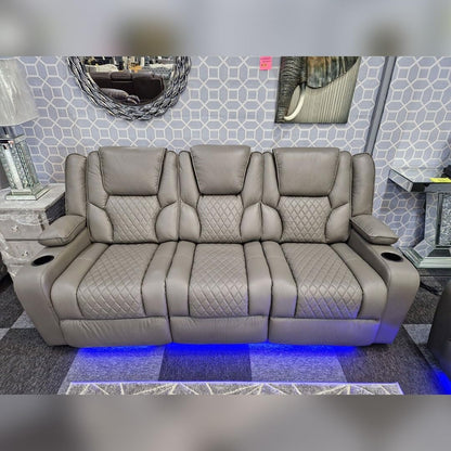 Grey Electric Recliner Leather Sofa Set