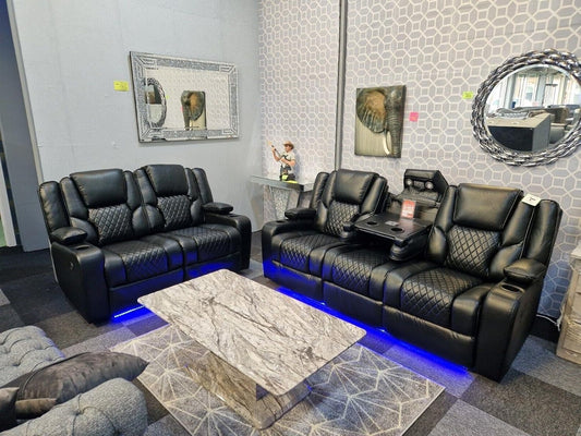 Black Electric Recliner Leather Sofa Set