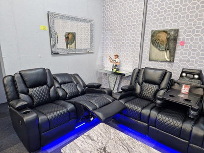 Black Electric Recliner Leather Sofa Set