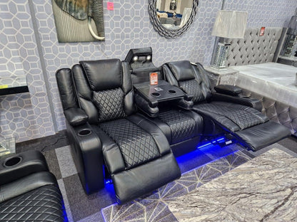 Black Electric Recliner Leather Sofa Set