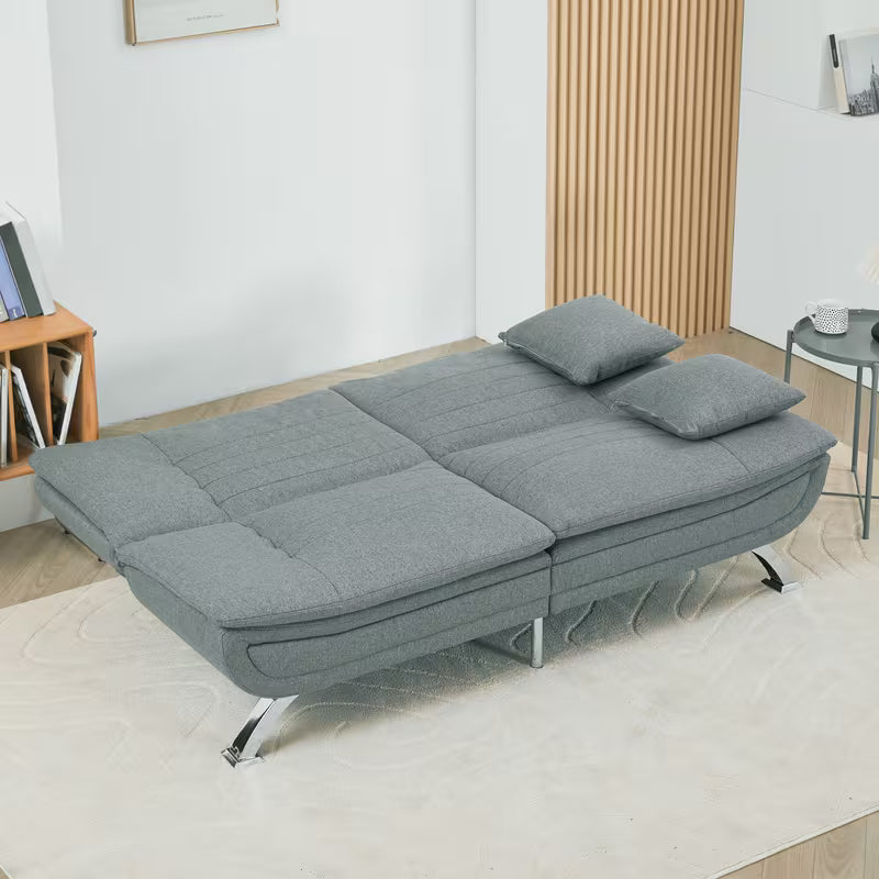 3-Seater Grey Linen Convertible Sofa Bed