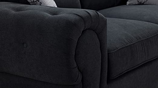 Black Suede Fabric Corner Sofa