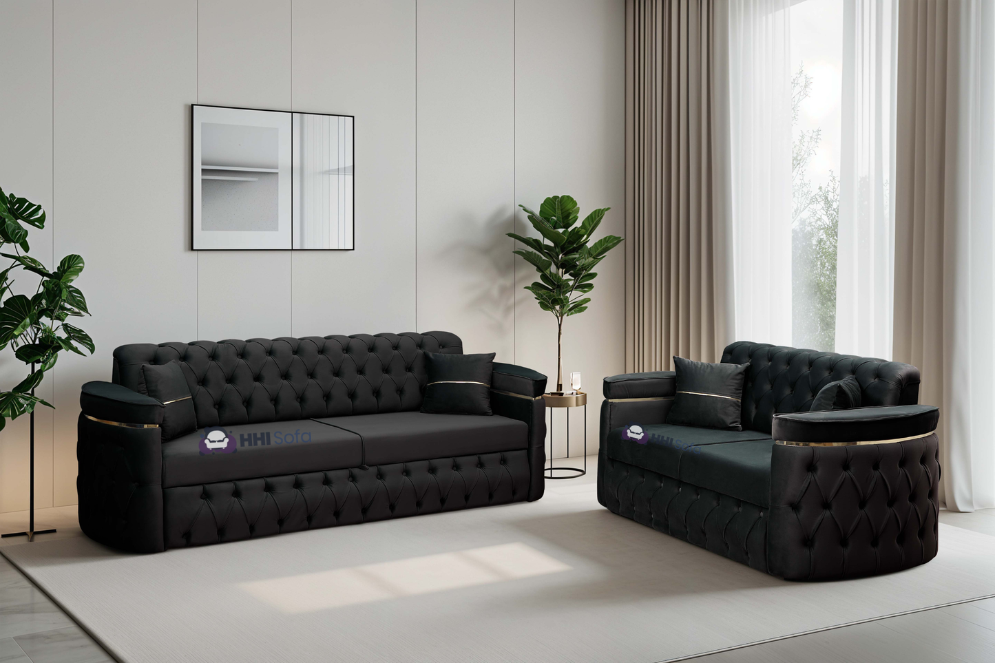 Turkish Chesterfield Plush Velvet 3+2 Seater Sofa Bed