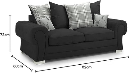 Black Suede Fabric Sofa Set
