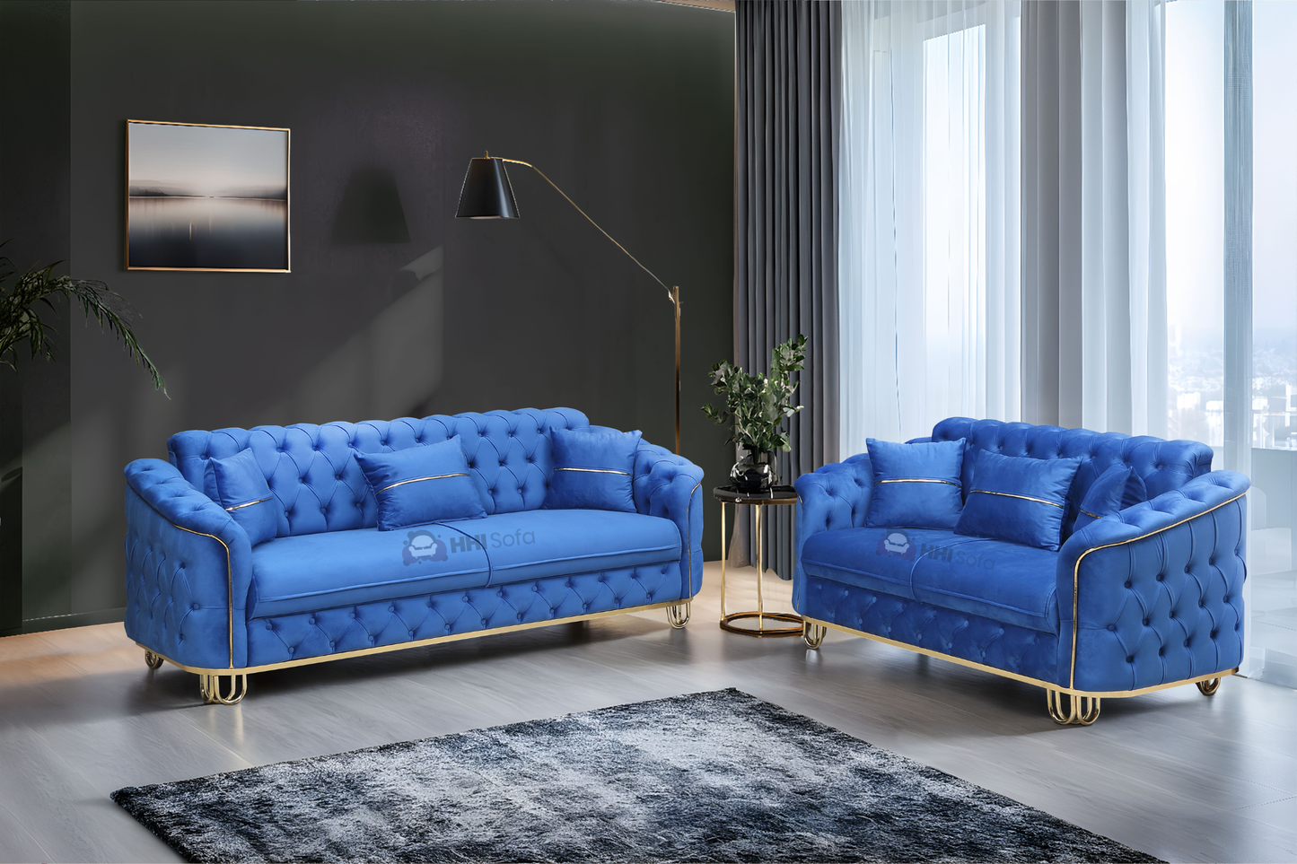 Turkish Chesterfield Plush Velvet Fabric 3+2 Seater Sofa