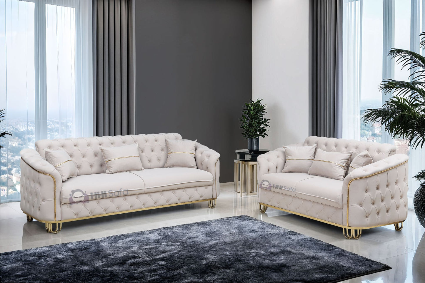 Turkish Chesterfield Plush Velvet Fabric 3+2 Seater Sofa