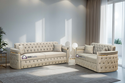 Turkish Chesterfield Plush Velvet 3+2 Seater Sofa Bed