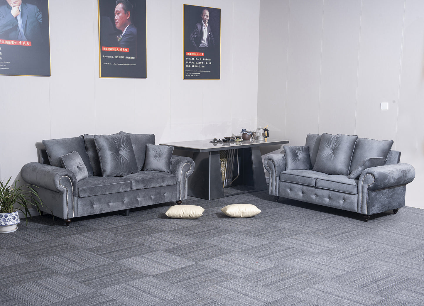 Grey Plush Sofa Set 3+2+1 Seater