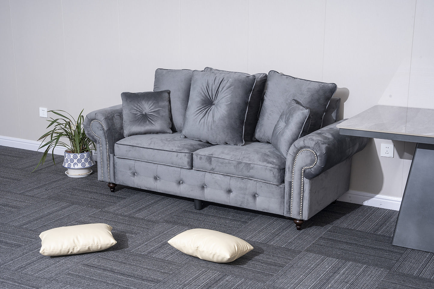 Grey Plush Sofa Set 3+2+1 Seater