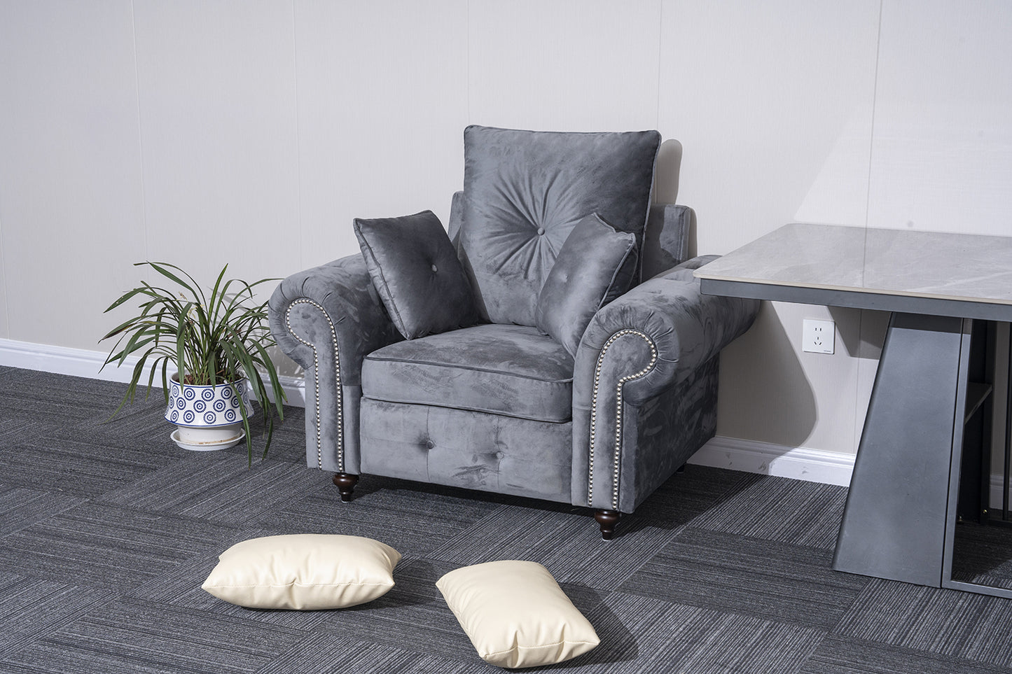 Grey Plush Sofa Set 3+2+1 Seater
