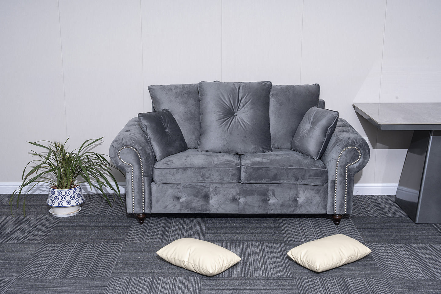 Grey Plush Sofa Set 3+2+1 Seater